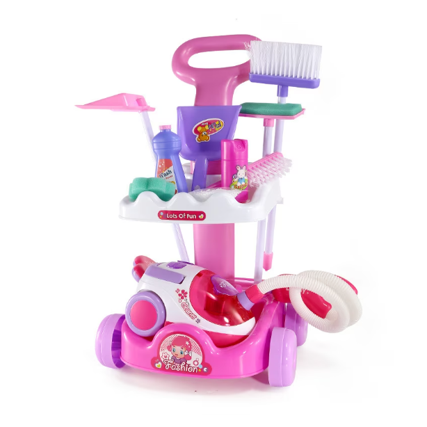 Set de Joaca Interactiv si Educativ, At Pereformance, pentru Copii Banc de Curatenie cu Aspirator Functional, Mop, Faras, Perie, Matura, si Accesorii de Curatat, Roz